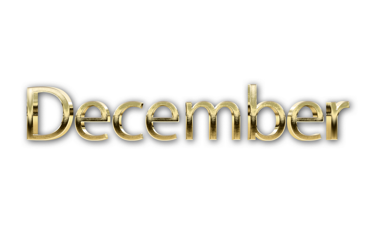 DECEMBER month name word DECEMBER gold 3D text typography PNG images free